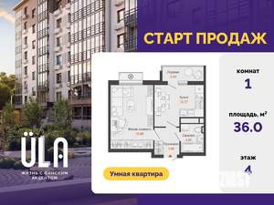 1-к квартира, вторичка, 36м2, 4/9 этаж
