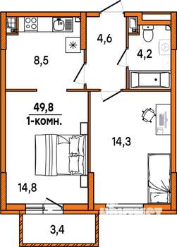 1-к квартира, строящийся дом, 47м2, 13/16 этаж