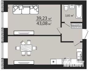 1-к квартира, строящийся дом, 43м2, 6/8 этаж