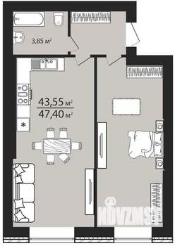 1-к квартира, строящийся дом, 47м2, 4/7 этаж