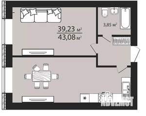 1-к квартира, строящийся дом, 43м2, 4/8 этаж