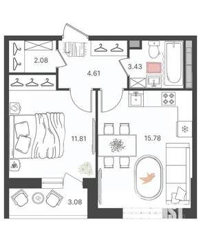 2-к квартира, вторичка, 38м2, 15/16 этаж