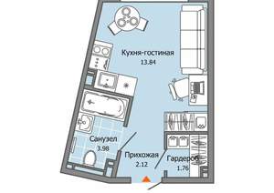 Студия квартира, строящийся дом, 22м2, 3/9 этаж