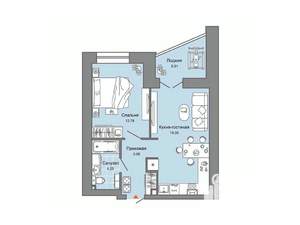 1-к квартира, строящийся дом, 44м2, 1/9 этаж