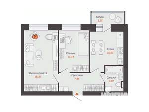 2-к квартира, строящийся дом, 53м2, 4/8 этаж