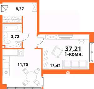 1-к квартира, строящийся дом, 37м2, 20/24 этаж