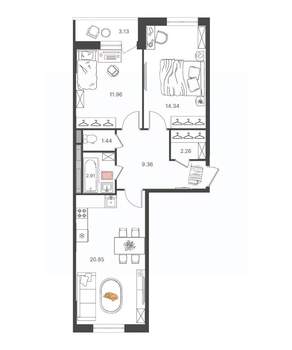 3-к квартира, вторичка, 63м2, 10/16 этаж