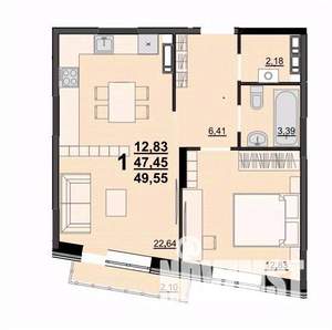 1-к квартира, строящийся дом, 47м2, 8/9 этаж