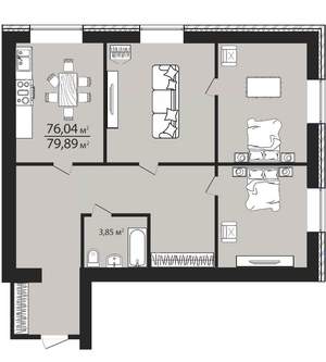 3-к квартира, строящийся дом, 80м2, 4/6 этаж