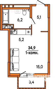 1-к квартира, строящийся дом, 33м2, 4/16 этаж
