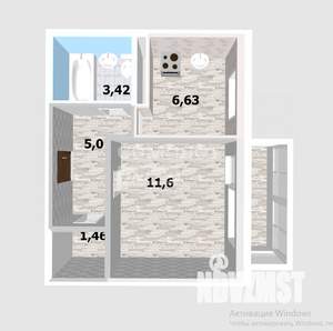 1-к квартира, вторичка, 29м2, 3/3 этаж