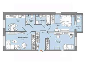 3-к квартира, строящийся дом, 79м2, 1/9 этаж