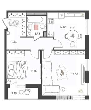 2-к квартира, вторичка, 56м2, 16/16 этаж