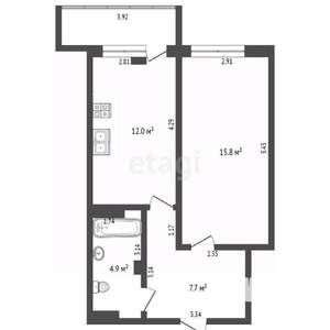 1-к квартира, вторичка, 40м2, 6/19 этаж