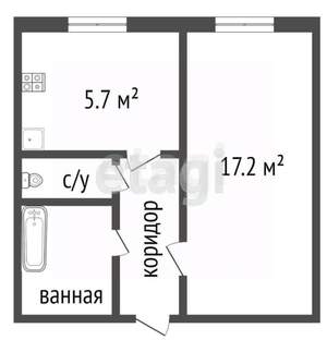 1-к квартира, вторичка, 27м2, 2/2 этаж