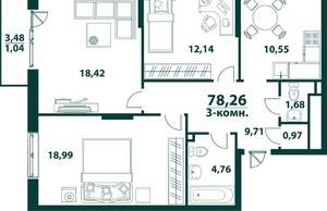3-к квартира, вторичка, 78м2, 12/24 этаж