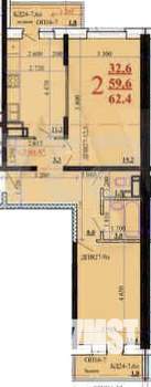 2-к квартира, вторичка, 62м2, 19/23 этаж