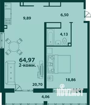 2-к квартира, строящийся дом, 65м2, 15/24 этаж