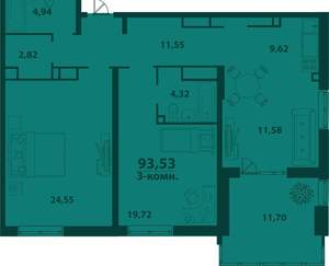 3-к квартира, вторичка, 93м2, 23/24 этаж