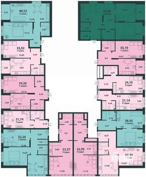 2-к квартира, строящийся дом, 52м2, 2/24 этаж