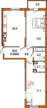 2-к квартира, строящийся дом, 74м2, 3/16 этаж