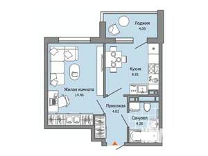 1-к квартира, строящийся дом, 34м2, 8/9 этаж