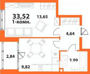 1-к квартира, строящийся дом, 34м2, 18/24 этаж
