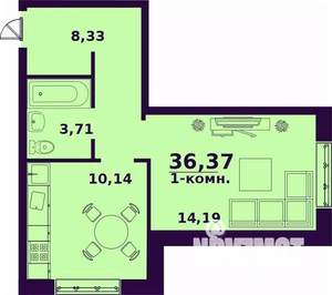 1-к квартира, вторичка, 36м2, 1/24 этаж