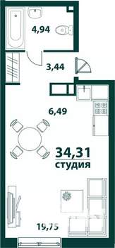 1-к квартира, строящийся дом, 34м2, 9/24 этаж