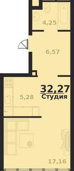 1-к квартира, вторичка, 32м2, 16/16 этаж