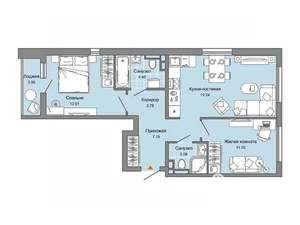 2-к квартира, вторичка, 61м2, 1/9 этаж