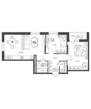 3-к квартира, вторичка, 62м2, 10/16 этаж