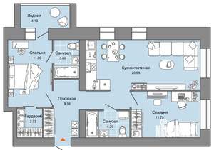 3-к квартира, вторичка, 66м2, 1/9 этаж