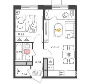 2-к квартира, вторичка, 38м2, 10/24 этаж