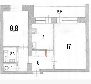 2-к квартира, вторичка, 49м2, 9/9 этаж