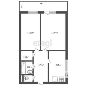 2-к квартира, вторичка, 55м2, 6/9 этаж