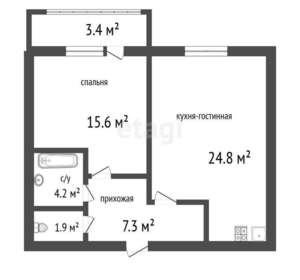 2-к квартира, вторичка, 54м2, 12/24 этаж