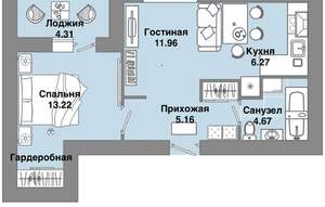 2-к квартира, вторичка, 45м2, 9/9 этаж