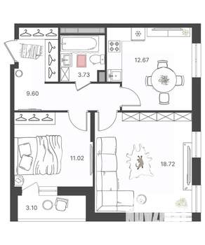 2-к квартира, вторичка, 56м2, 15/16 этаж