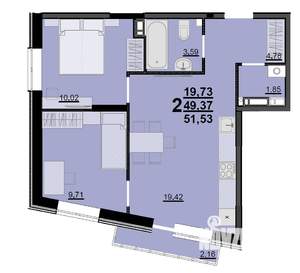 2-к квартира, строящийся дом, 49м2, 2/9 этаж