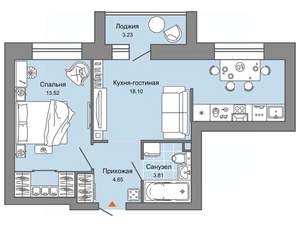 1-к квартира, строящийся дом, 42м2, 4/9 этаж