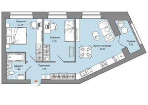 2-к квартира, строящийся дом, 57м2, 5/9 этаж