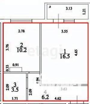 1-к квартира, вторичка, 36м2, 4/10 этаж