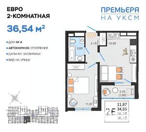 2-к квартира, вторичка, 37м2, 1/14 этаж