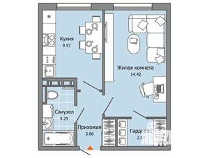 1-к квартира, строящийся дом, 35м2, 3/9 этаж