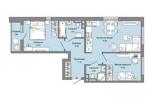 2-к квартира, вторичка, 61м2, 1/9 этаж