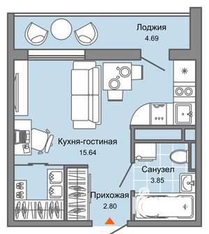 Студия квартира, вторичка, 25м2, 7/7 этаж