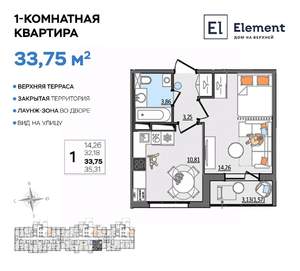 1-к квартира, вторичка, 34м2, 5/13 этаж