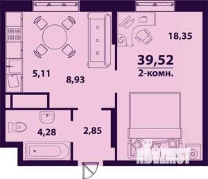 2-к квартира, строящийся дом, 40м2, 14/24 этаж