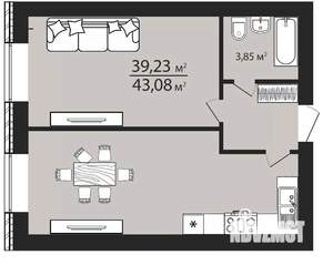 1-к квартира, строящийся дом, 43м2, 7/8 этаж